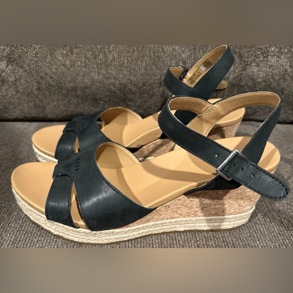 UGG Black and Tan Wedge Sandals